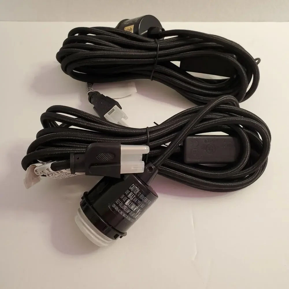 West Elm Black Plug-In Pendant Cordset Set of 2 Chandelier Light Kit 15ft New